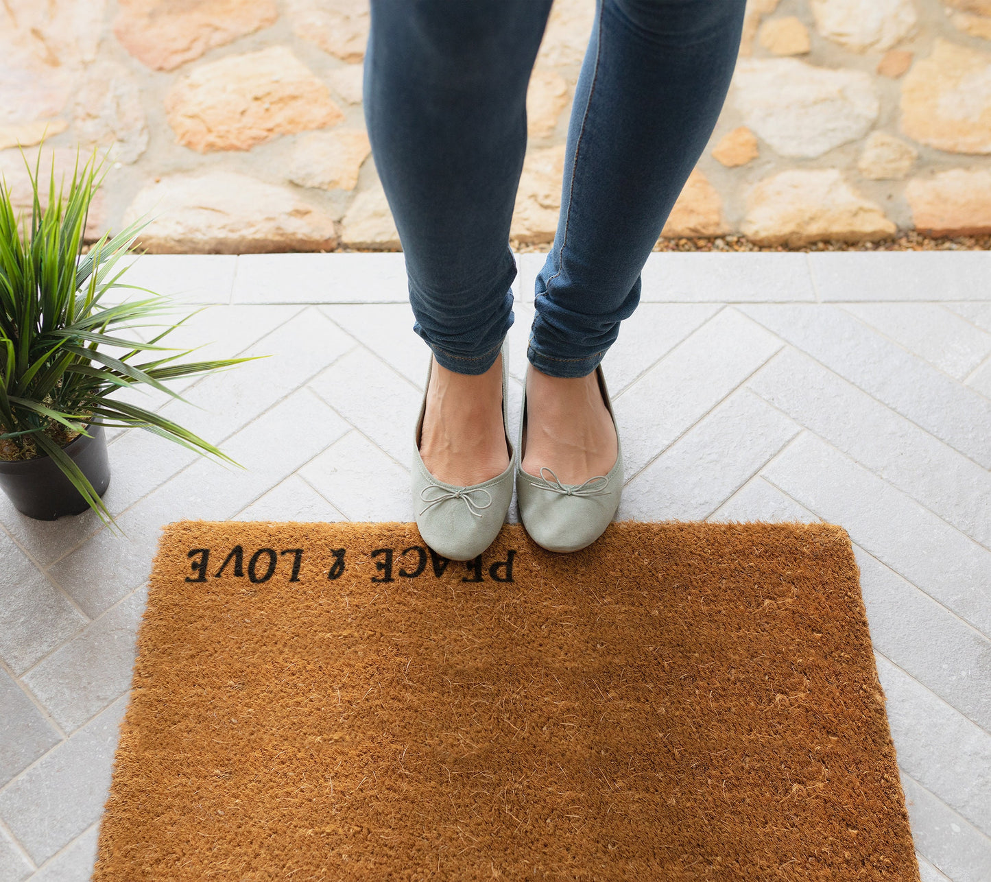 Welcome Doormats, Peace and Love Welcome Home Coir Doormat, Funny Home Coir Mats, Welcome Peace and Love Office Doormats