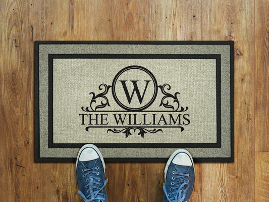 Personalize Family Name and Monogram Doormat, Customize Family Initial Door Mat, Family Name Monogram  Doormat Rubber Mat, Welcome Mats