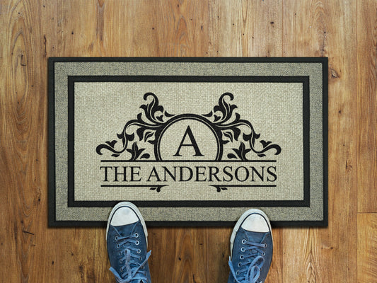 Personalize Family Name and Monogram Doormat, Customize Family Initial Door Mat, Family Name Monogram Rubber Doormat, Welcome Mats