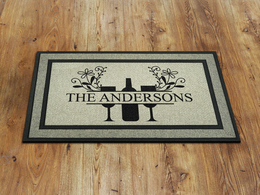 Personalize Family Name and Monogram Doormat, Customize Family Initial Door Mat, Family Name Monogram Rubber Doormat, Welcome Wine Mats