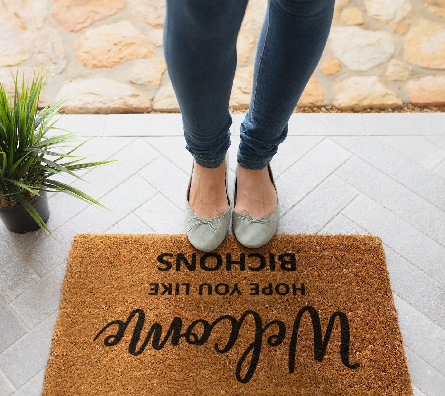 Welcome Hope You Like Bichons Doormat, Welcome Door Mat, Bichons Doormats, Welcome Funny Bichons Dogs Coir Doormat, Bichon Dog Rubber Mats