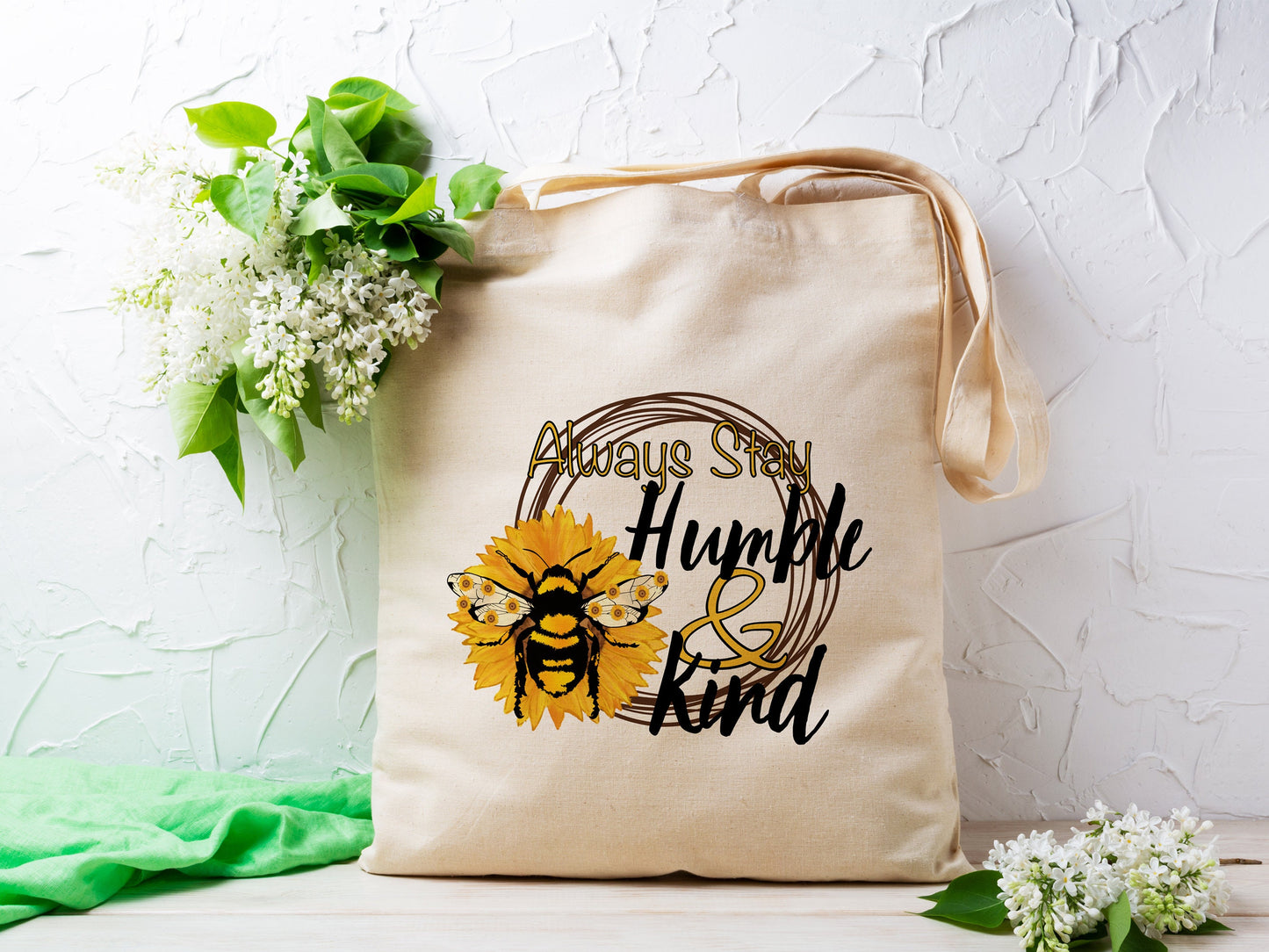 Bee Tote Bag Always Stay Humble and Kind Cotton Canvas Tote Bag