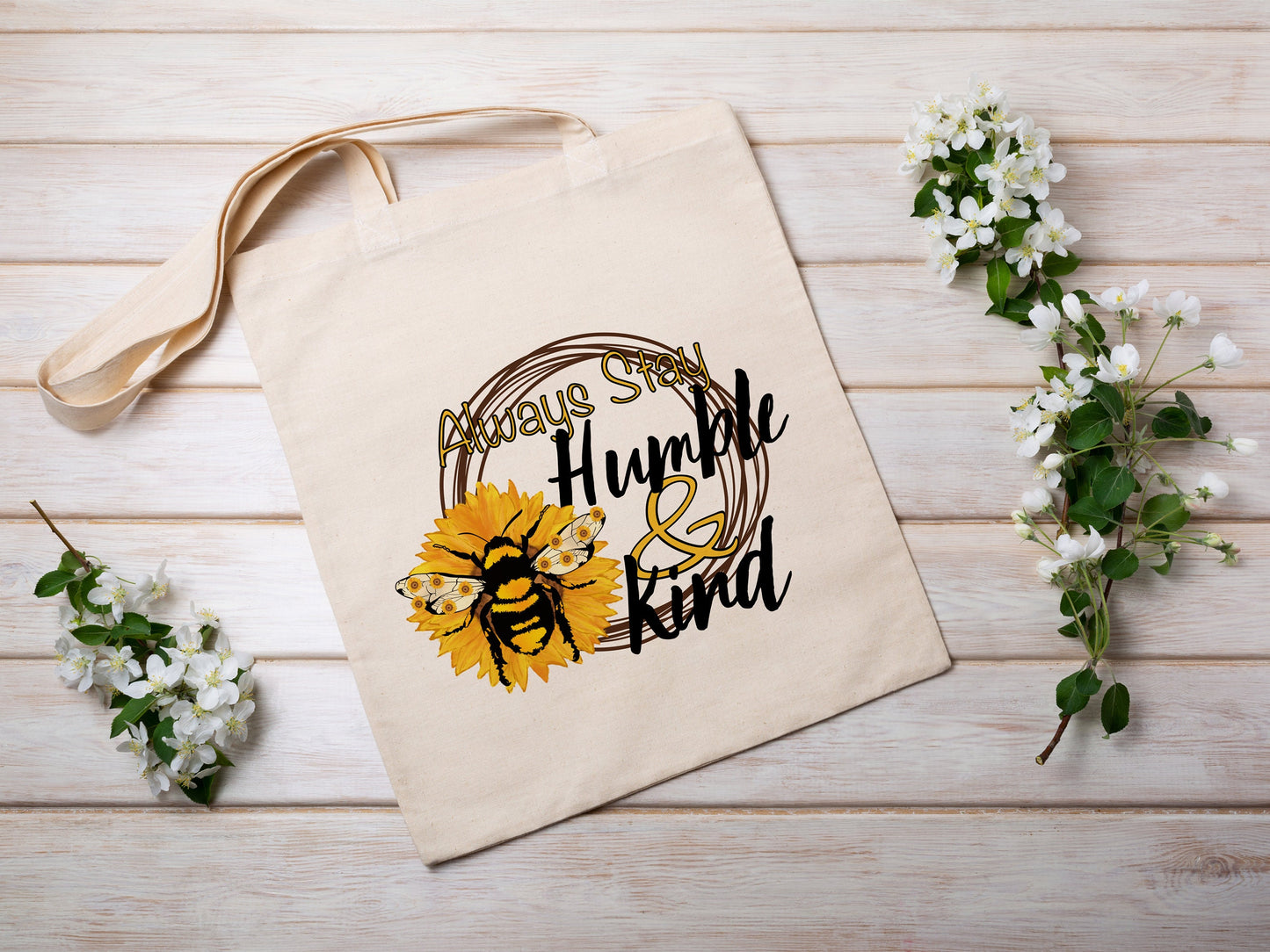 Bee Tote Bag Always Stay Humble and Kind Cotton Canvas Tote Bag