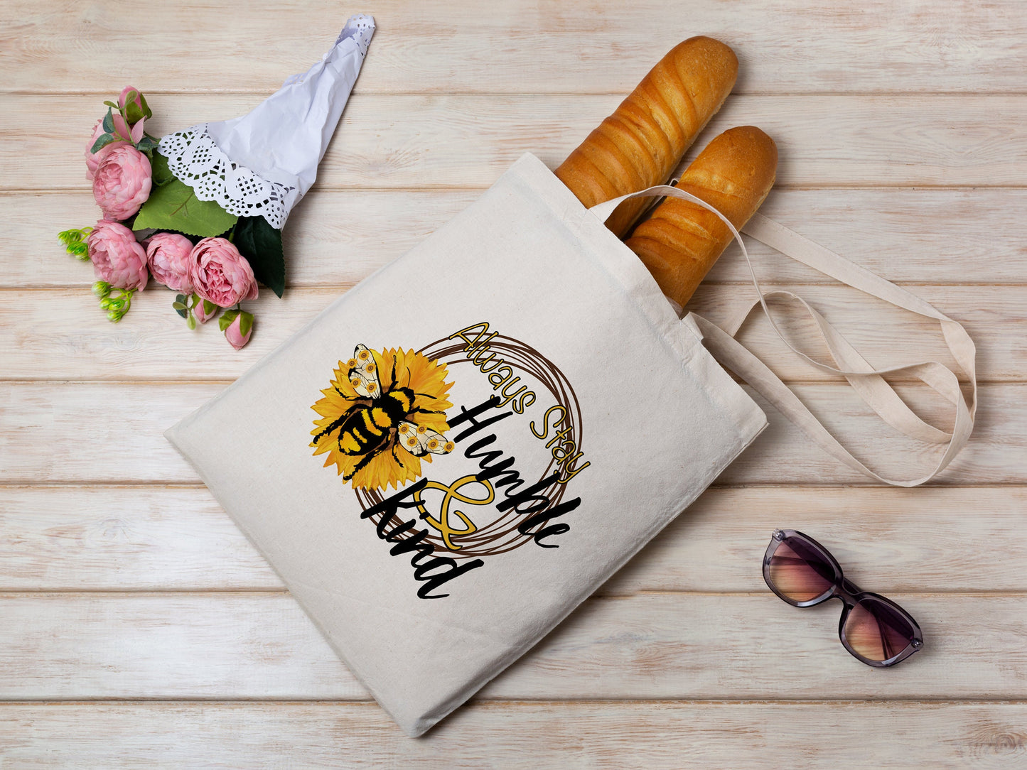 Bee Tote Bag Always Stay Humble and Kind Cotton Canvas Tote Bag