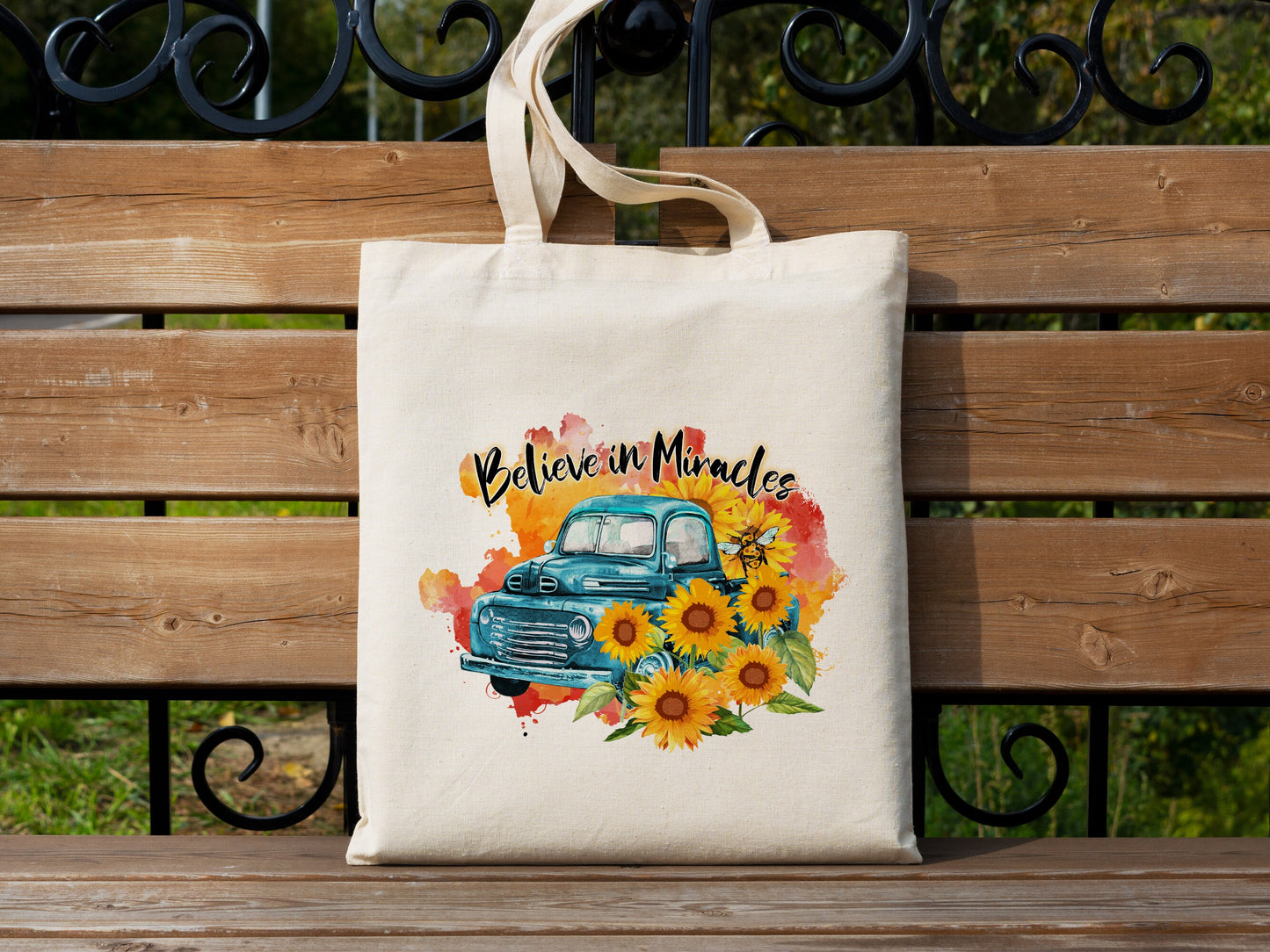 Believe in Miracles Tote Bag Spring Sunflower Cotton Canvas Tote Bag