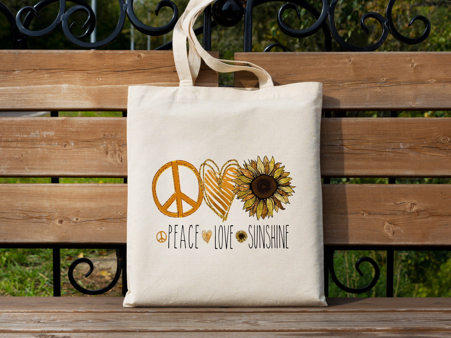 Peace Love Sunshine Cotton Canvas Tote Bag Peace Love Sunshine Cotton Canvas Tote Bags