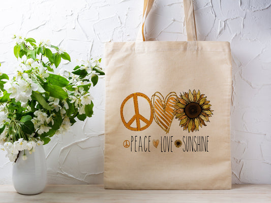 Peace Love Sunshine Cotton Canvas Tote Bag Peace Love Sunshine Cotton Canvas Tote Bags