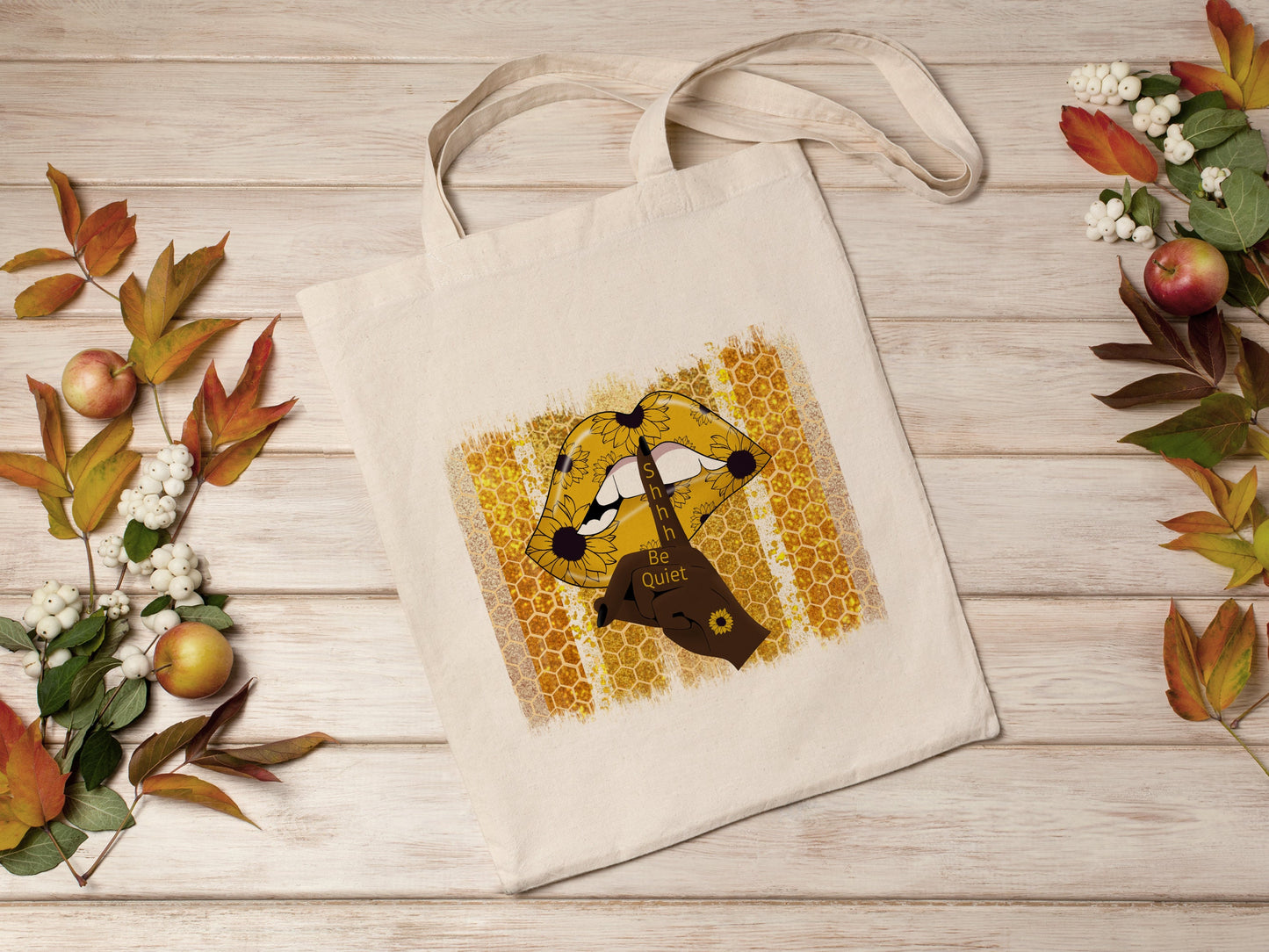 Bee Honeycomb and Lips Cotton Canvas Tote Bag Bee Honeycomb and Lips Cotton Canvas Tote Bags