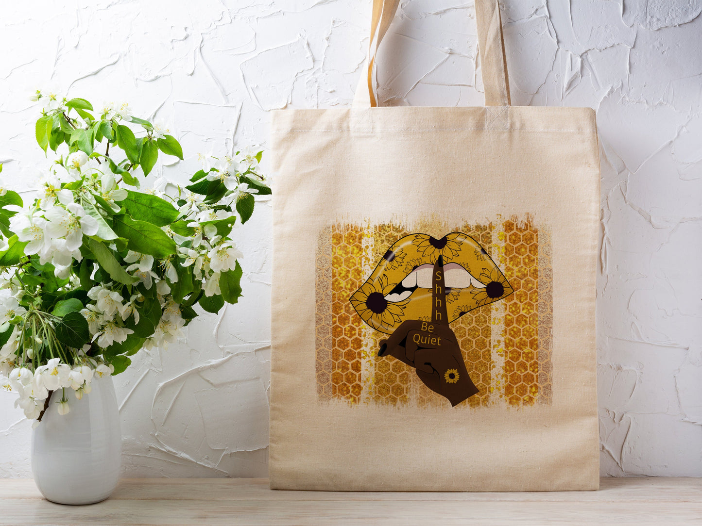 Bee Honeycomb and Lips Cotton Canvas Tote Bag Bee Honeycomb and Lips Cotton Canvas Tote Bags