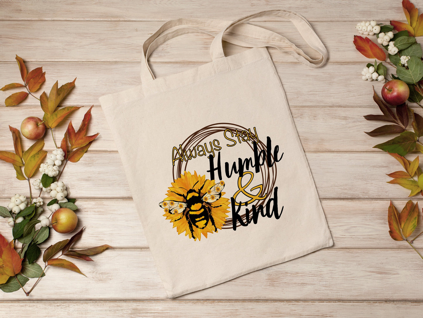 Bee Tote Bag Always Stay Humble and Kind Cotton Canvas Tote Bag