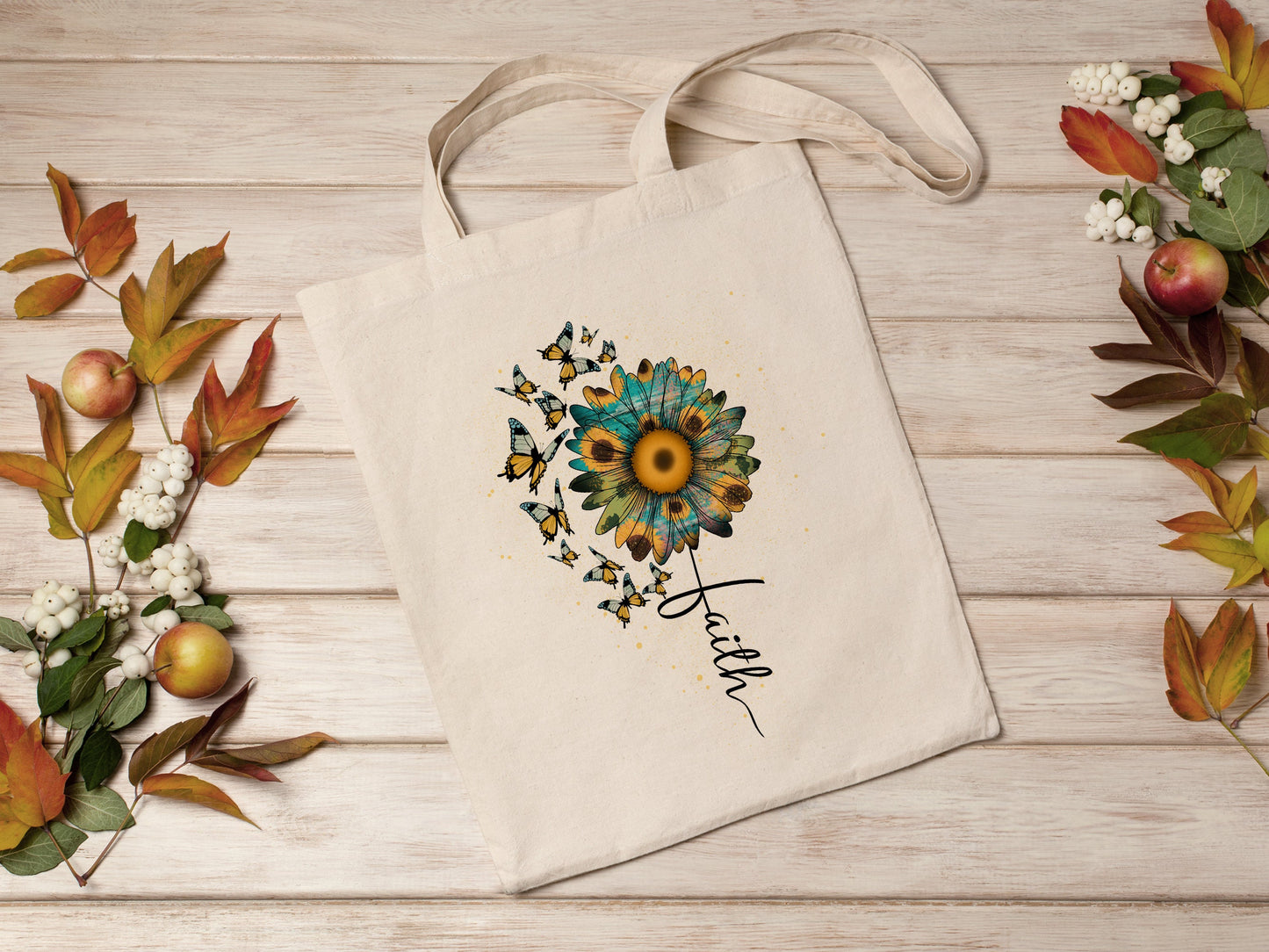 Spring Sunflower and Butterfly Cotton Canvas Tote Bag Spring Butterflies Cotton Canvas Tote Bags