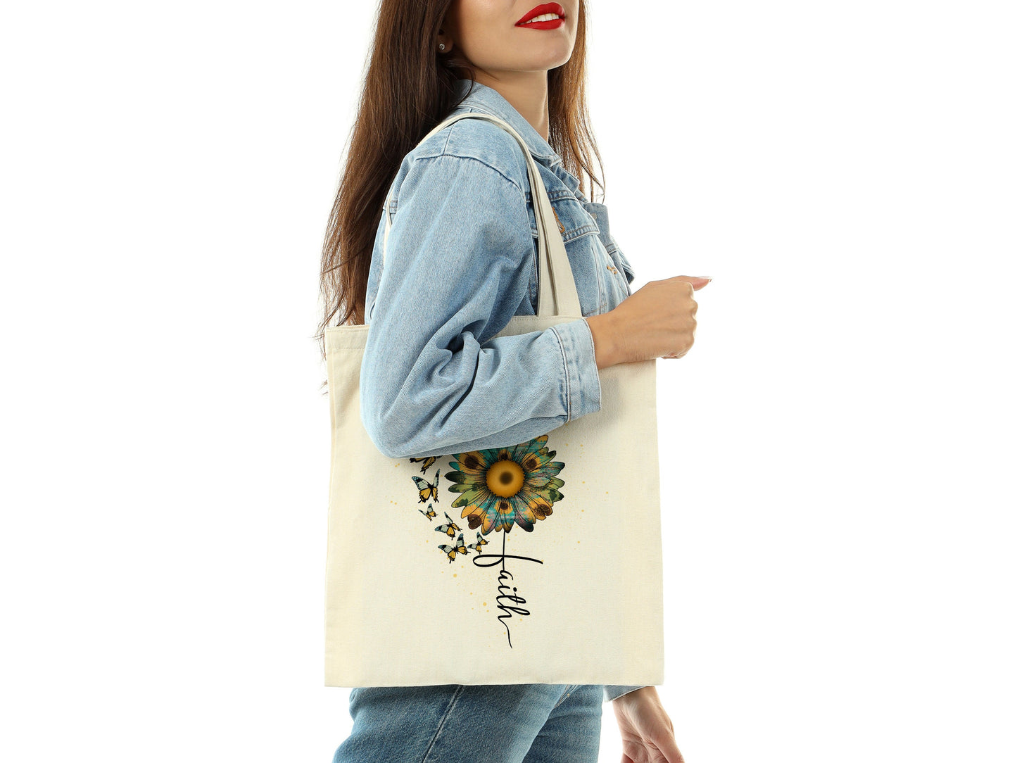 Spring Sunflower and Butterfly Cotton Canvas Tote Bag Spring Butterflies Cotton Canvas Tote Bags