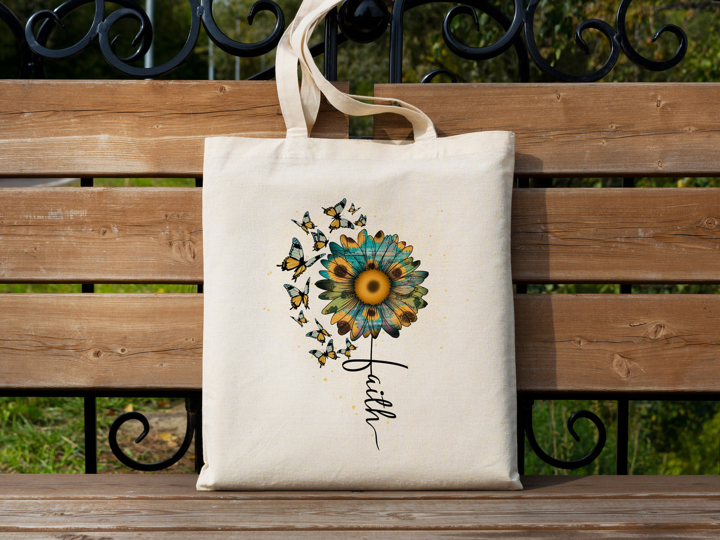 Spring Sunflower and Butterfly Cotton Canvas Tote Bag Spring Butterflies Cotton Canvas Tote Bags