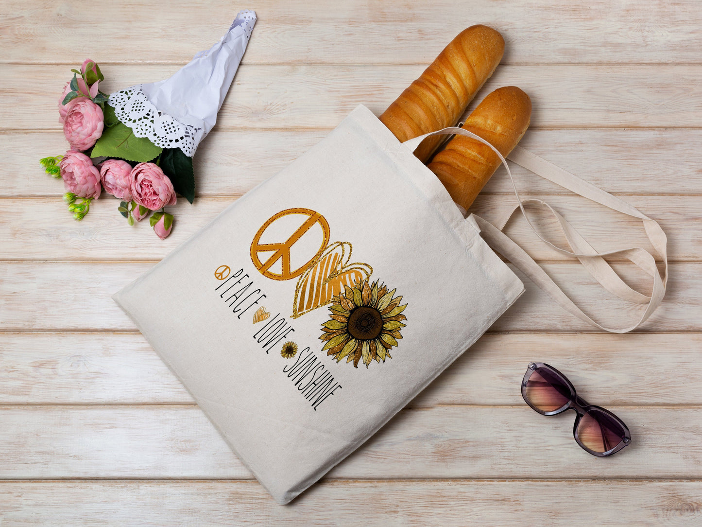 Peace Love Sunshine Cotton Canvas Tote Bag Peace Love Sunshine Cotton Canvas Tote Bags