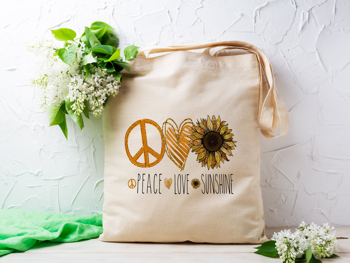Peace Love Sunshine Cotton Canvas Tote Bag Peace Love Sunshine Cotton Canvas Tote Bags