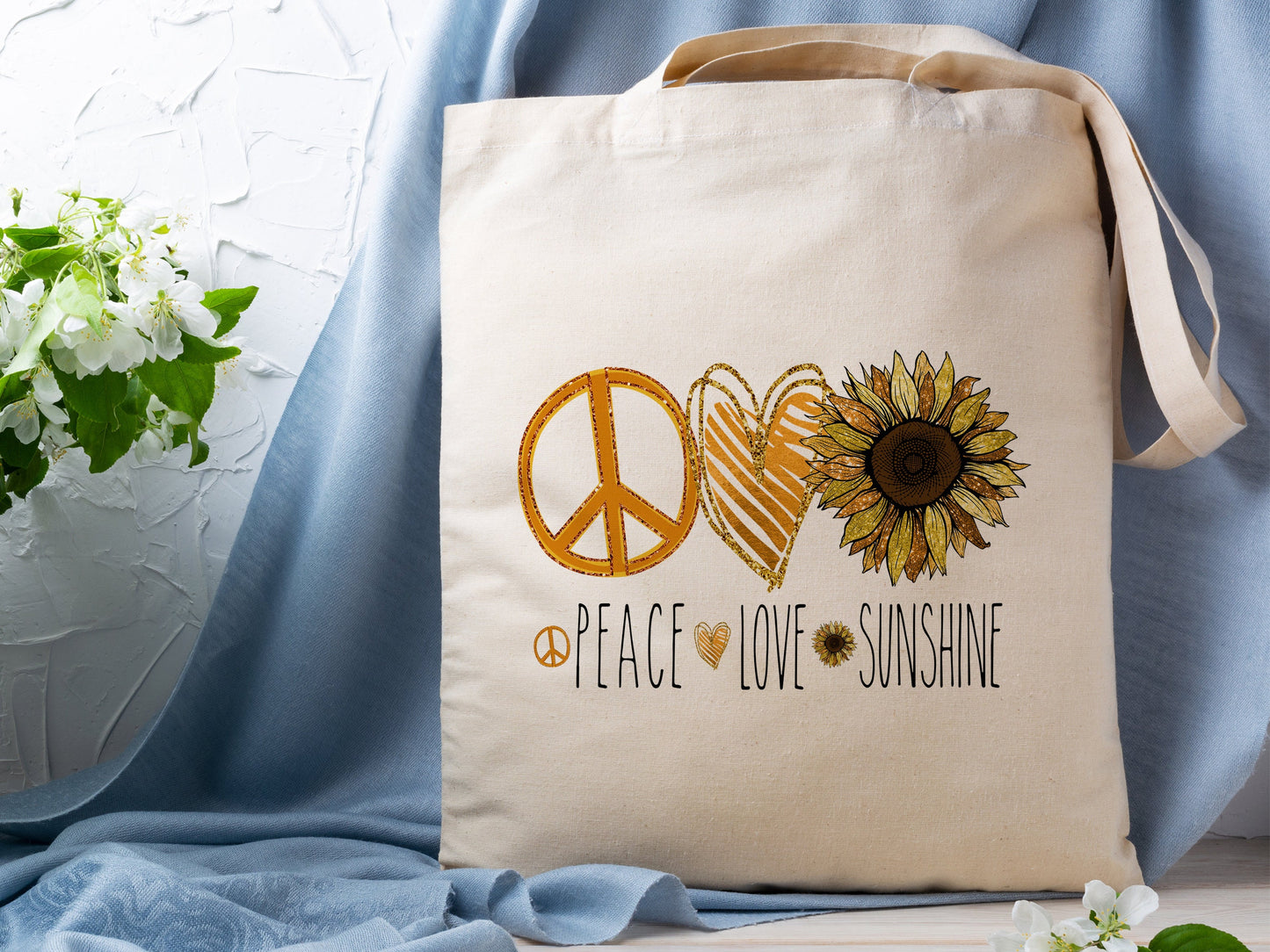 Peace Love Sunshine Cotton Canvas Tote Bag Peace Love Sunshine Cotton Canvas Tote Bags