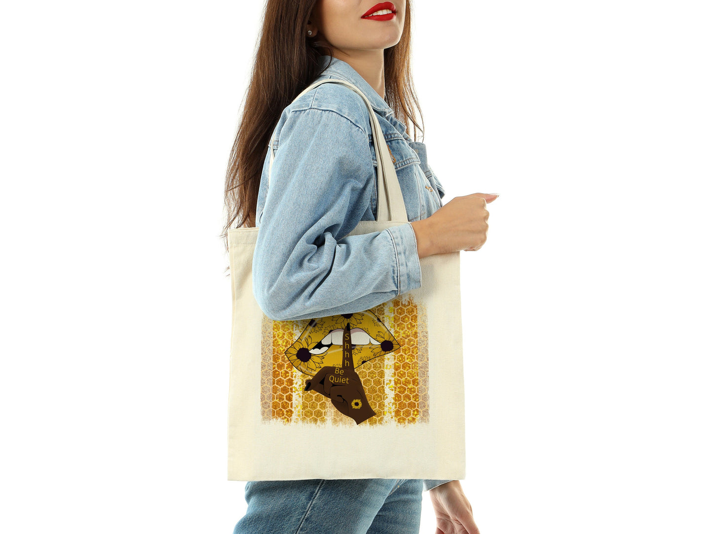 Bee Honeycomb and Lips Cotton Canvas Tote Bag Bee Honeycomb and Lips Cotton Canvas Tote Bags