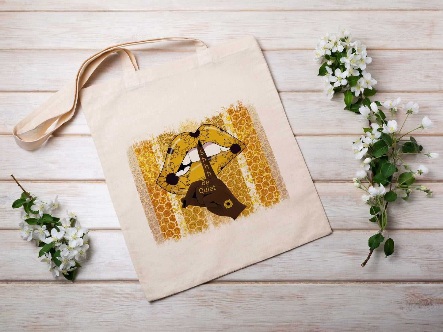 Bee Honeycomb and Lips Cotton Canvas Tote Bag Bee Honeycomb and Lips Cotton Canvas Tote Bags