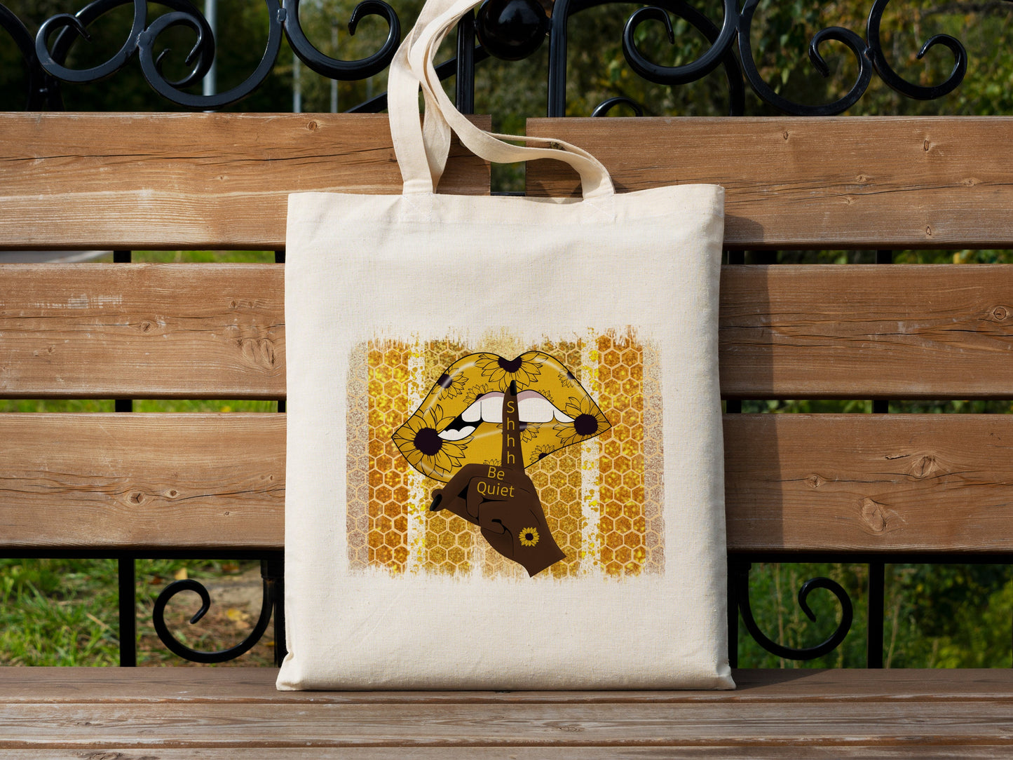 Bee Honeycomb and Lips Cotton Canvas Tote Bag Bee Honeycomb and Lips Cotton Canvas Tote Bags