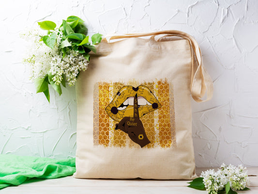 Bee Honeycomb and Lips Cotton Canvas Tote Bag Bee Honeycomb and Lips Cotton Canvas Tote Bags