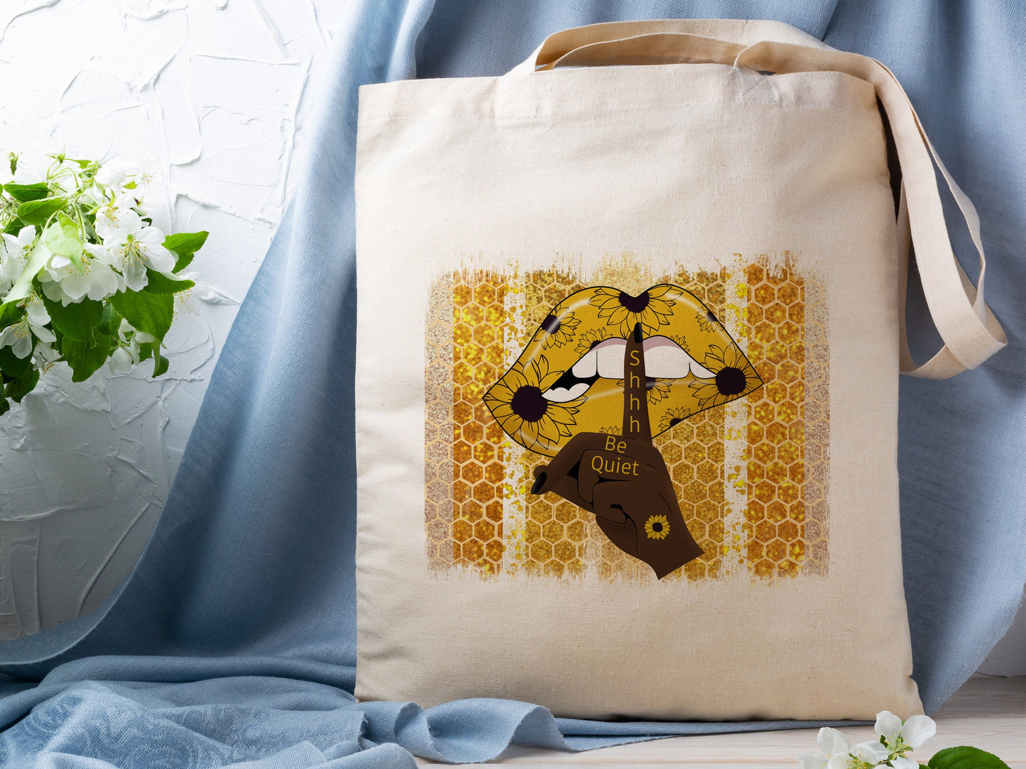 Bee Honeycomb and Lips Cotton Canvas Tote Bag Bee Honeycomb and Lips Cotton Canvas Tote Bags