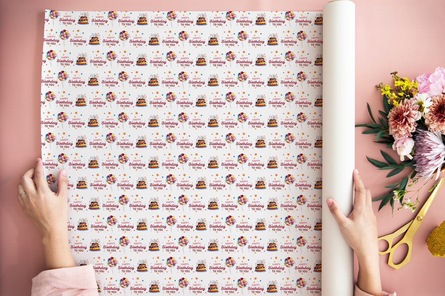 Happy Birthday Pattern Gift Wrapping Paper, Happy Birthday Wrapping Paper, Birthday Wrapping Paper