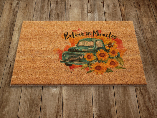Believe in Miracles Door Mat, Believe in Miracles Spring Door Mats, Farmhouse Doormat, Bee Doormats, Funny Doormat, Welcome Mats