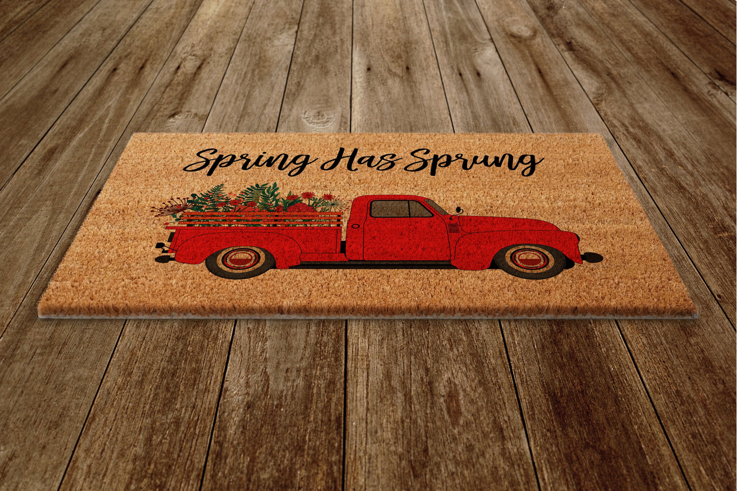 Spring Has Sprung Door Mat, Spring Flowers Truck Welcome Coir Door Mats, Funny Doormat, Welcome Outdoor Mat
