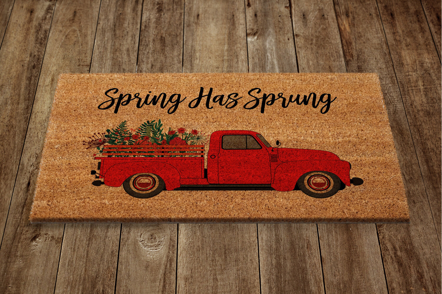 Spring Has Sprung Door Mat, Spring Flowers Truck Welcome Coir Door Mats, Funny Doormat, Welcome Outdoor Mat