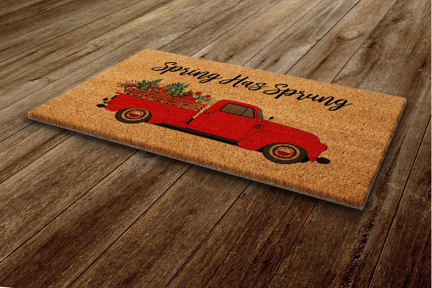 Spring Has Sprung Door Mat, Spring Flowers Truck Welcome Coir Door Mats, Funny Doormat, Welcome Outdoor Mat