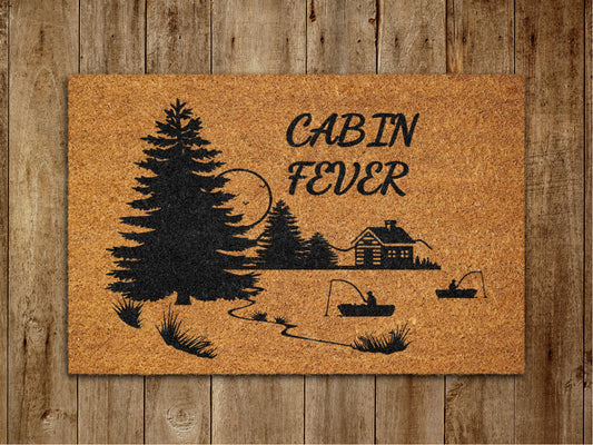 Cabin Fever Door Mat, Lake Boat Life Welcome Coir Door Mats, Funny Doormat, Welcome Outdoor Mat