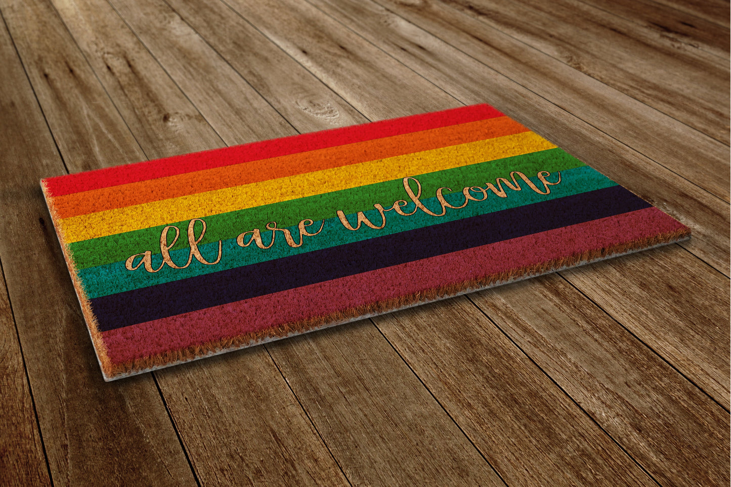 Rainbow All are Welcome Door Mat, Rainbow Coir Door Mats, Funny Rainbow Doormat, Welcome Rainbow Outdoor Mat