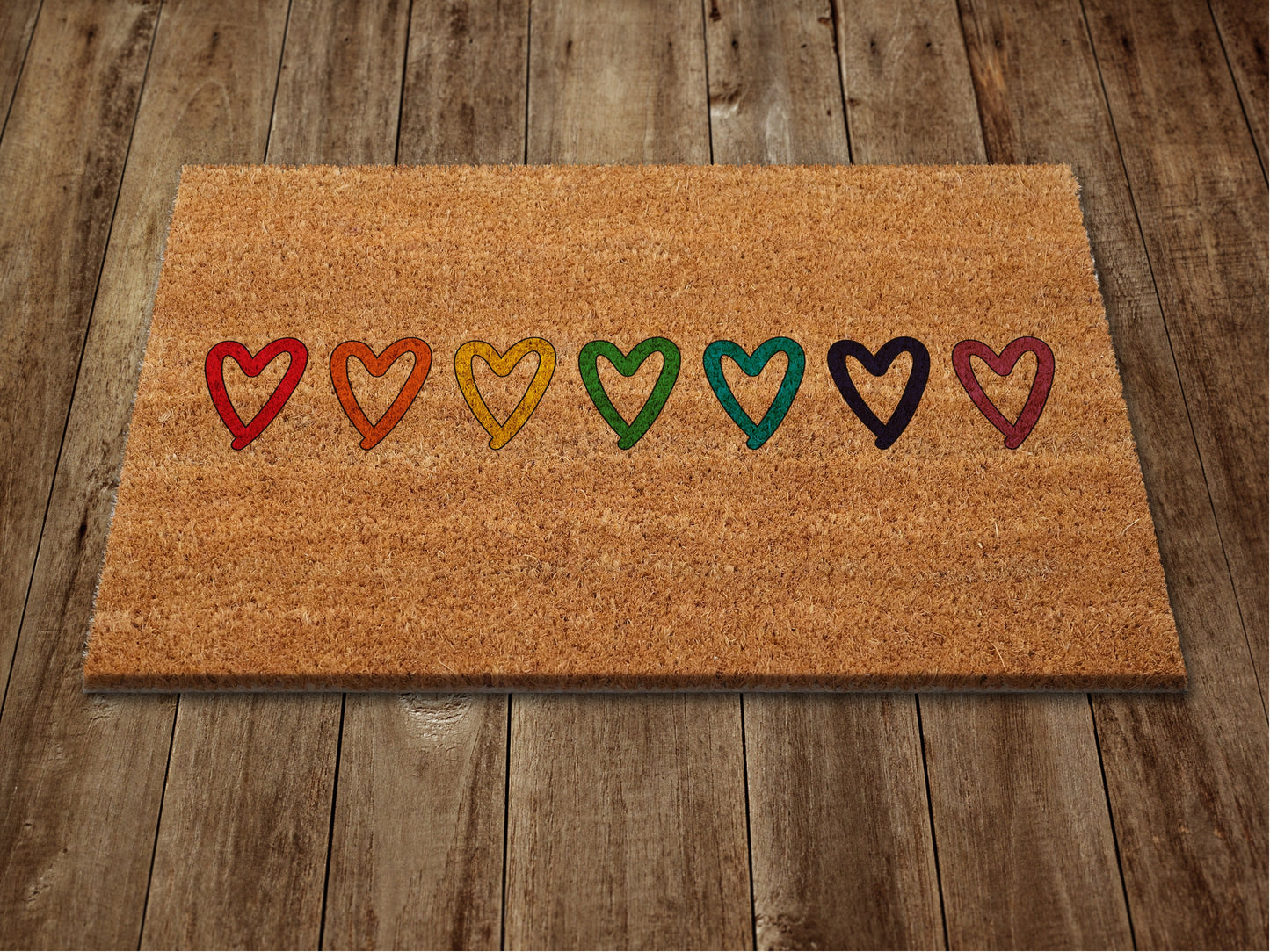 Rainbow of the Hearts Door Mat, Rainbow Hearts Coir Door Mats, Funny Rainbow Doormat, Welcome Rainbow Outdoor Mat