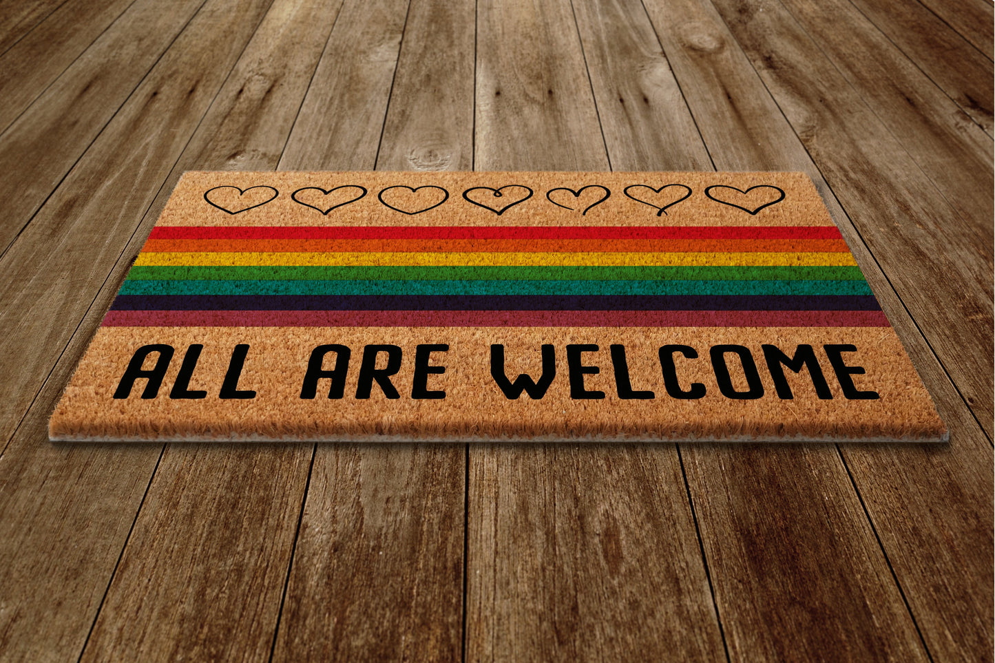 All Are Welcome Door Mat, All Rainbow Coir Door Mats, Funny Rainbow Doormat, Welcome Rainbow Outdoor Mat