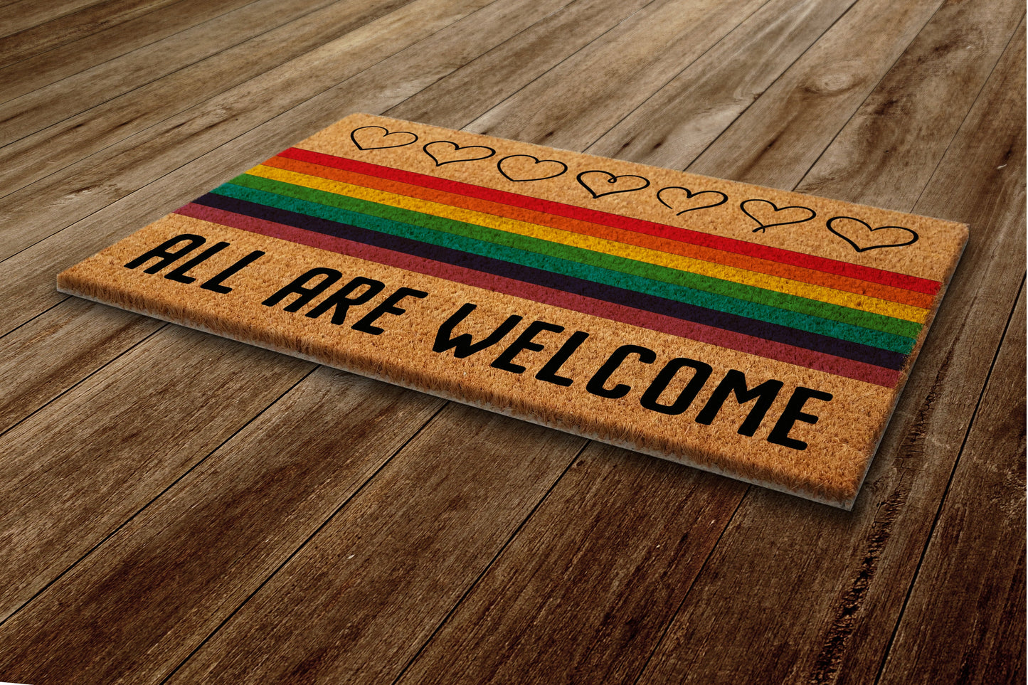 All Are Welcome Door Mat, All Rainbow Coir Door Mats, Funny Rainbow Doormat, Welcome Rainbow Outdoor Mat