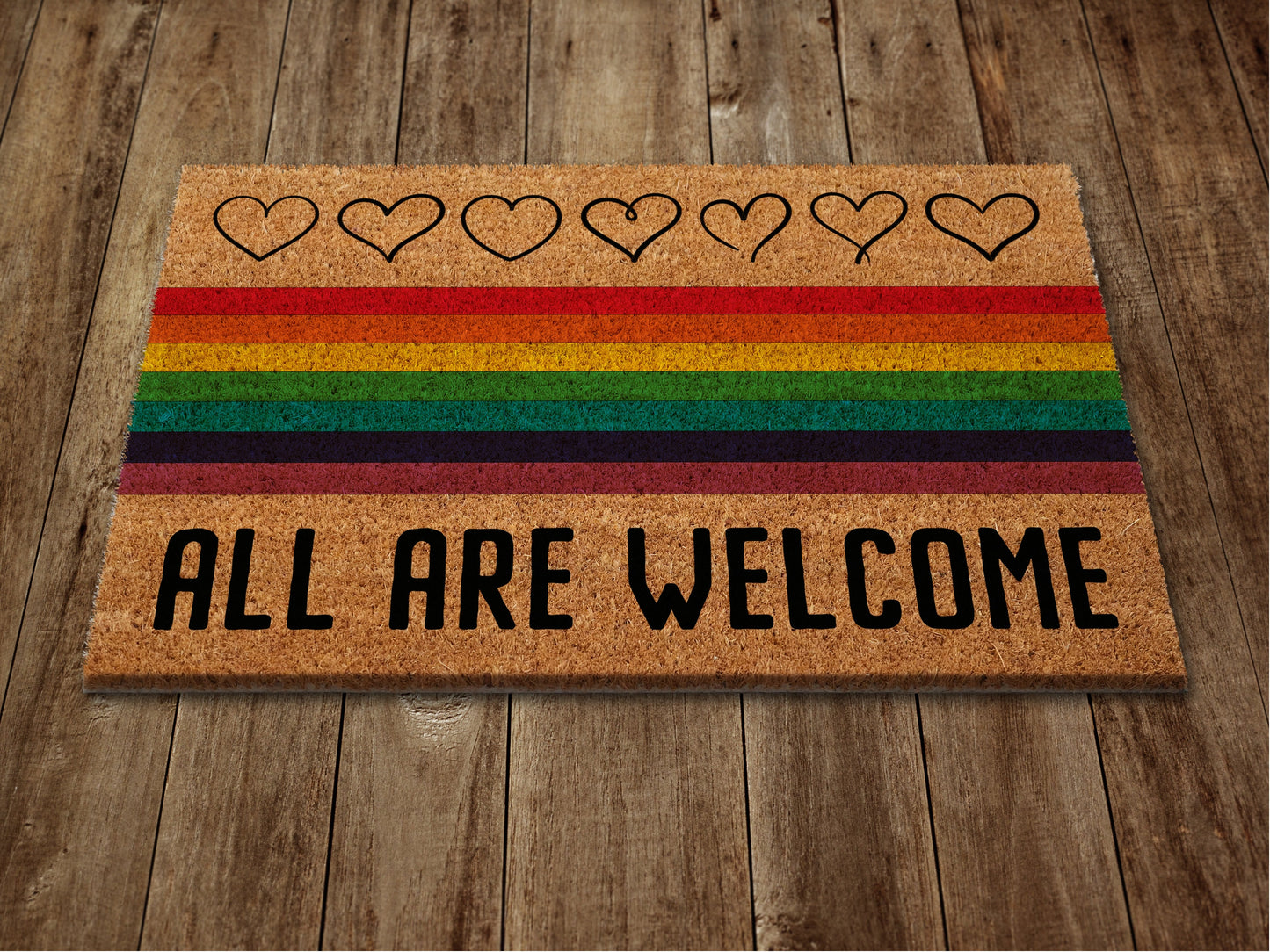 All Are Welcome Door Mat, All Rainbow Coir Door Mats, Funny Rainbow Doormat, Welcome Rainbow Outdoor Mat