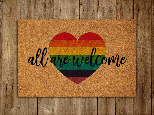 All Are Welcome Rainbow Heart Door Mat, Hearth of the Rainbow Coir Door Mats, Welcome Funny Rainbow Doormat, Welcome Rainbow Outdoor Mat
