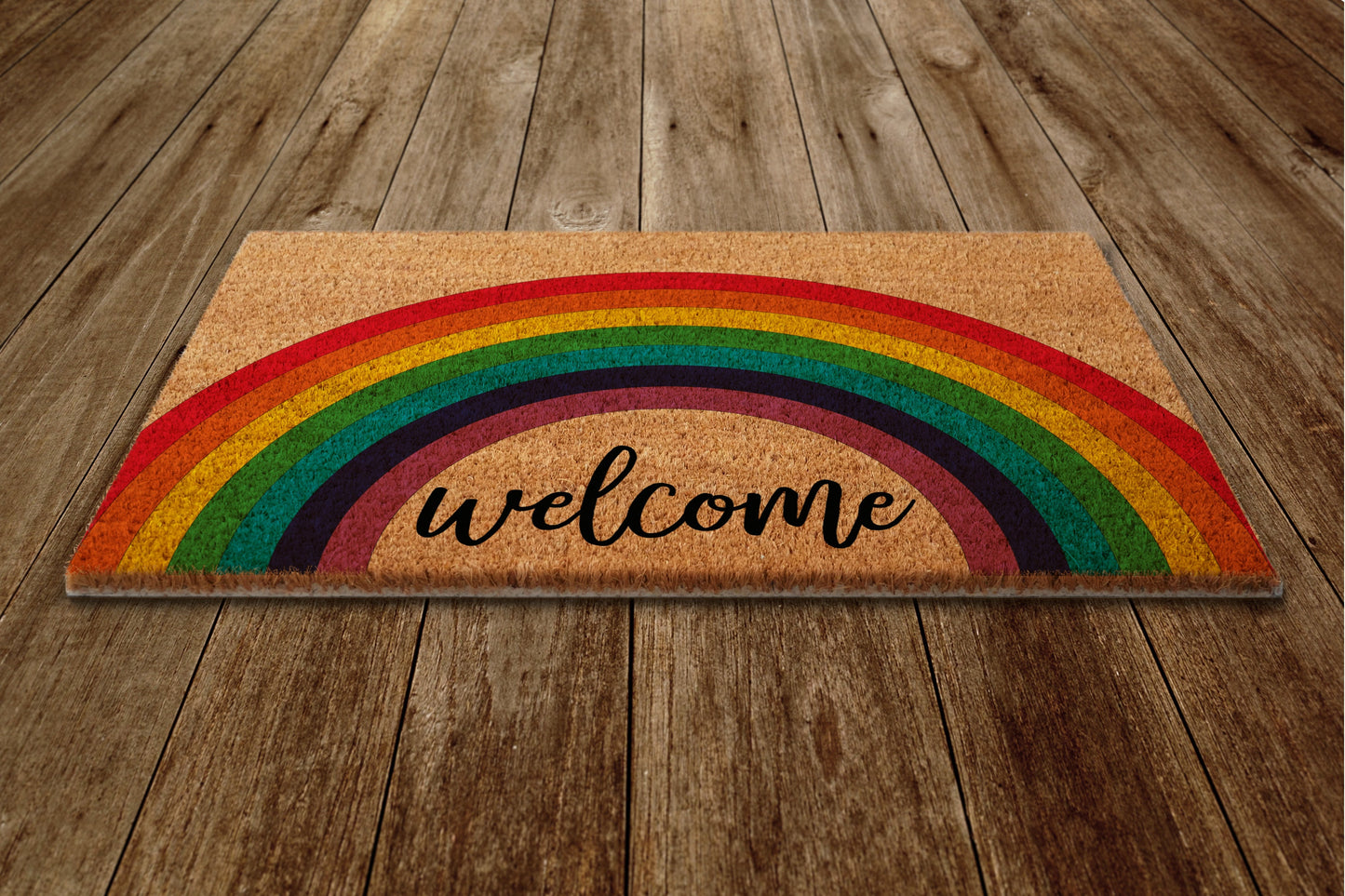 Welcome Rainbow Door Mat, Rainbows Coir Door Mats, Funny Doormat, All Welcome Rainbow Outdoor Mat