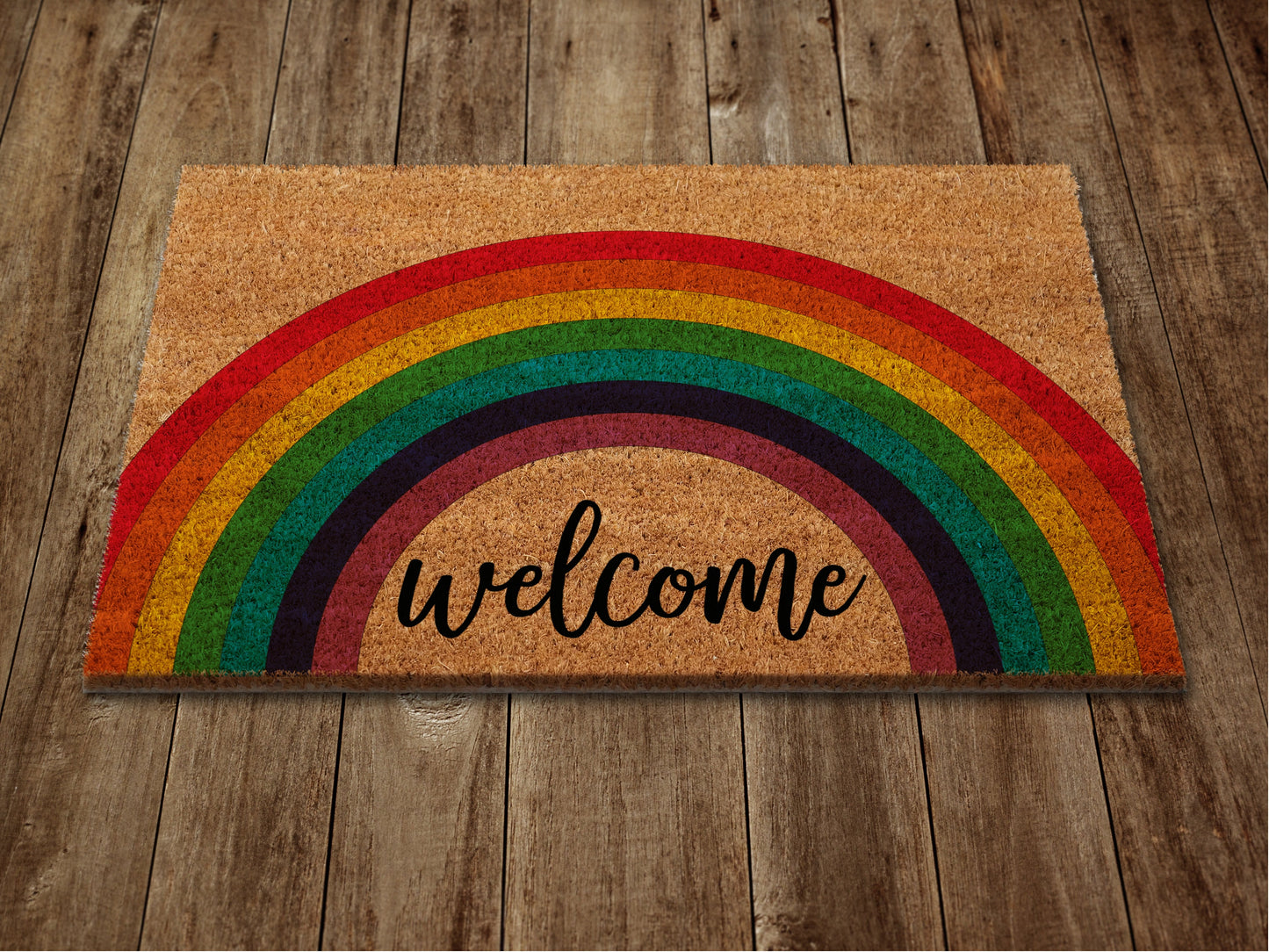 Welcome Rainbow Door Mat, Rainbows Coir Door Mats, Funny Doormat, All Welcome Rainbow Outdoor Mat