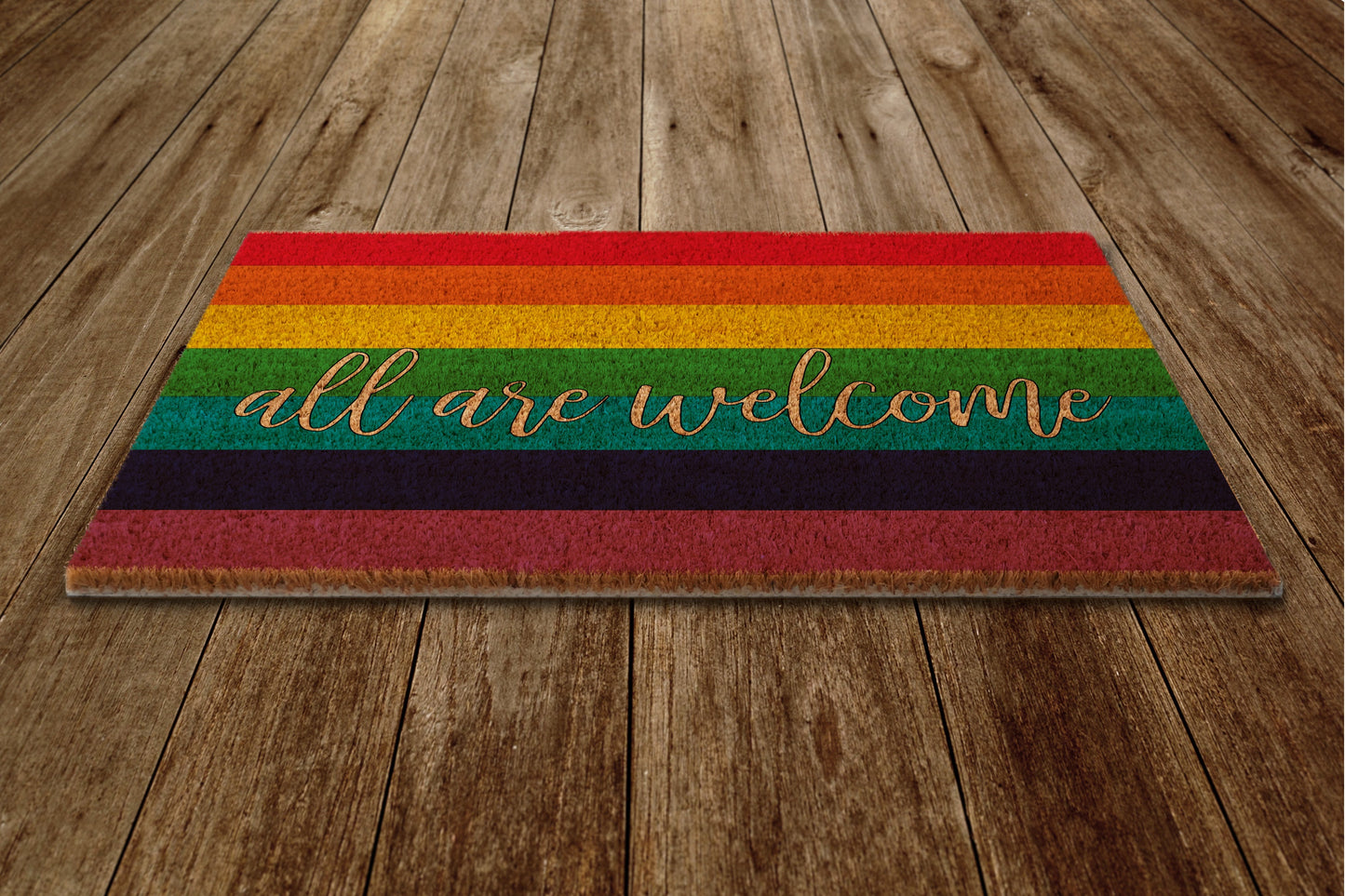 Rainbow All are Welcome Door Mat, Rainbow Coir Door Mats, Funny Rainbow Doormat, Welcome Rainbow Outdoor Mat