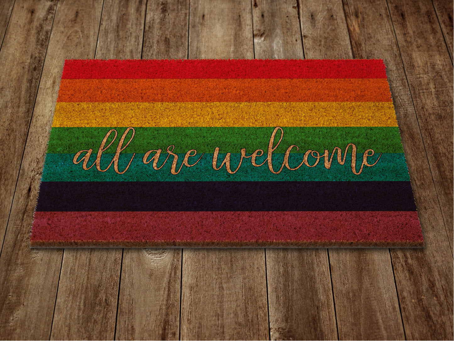 Rainbow All are Welcome Door Mat, Rainbow Coir Door Mats, Funny Rainbow Doormat, Welcome Rainbow Outdoor Mat