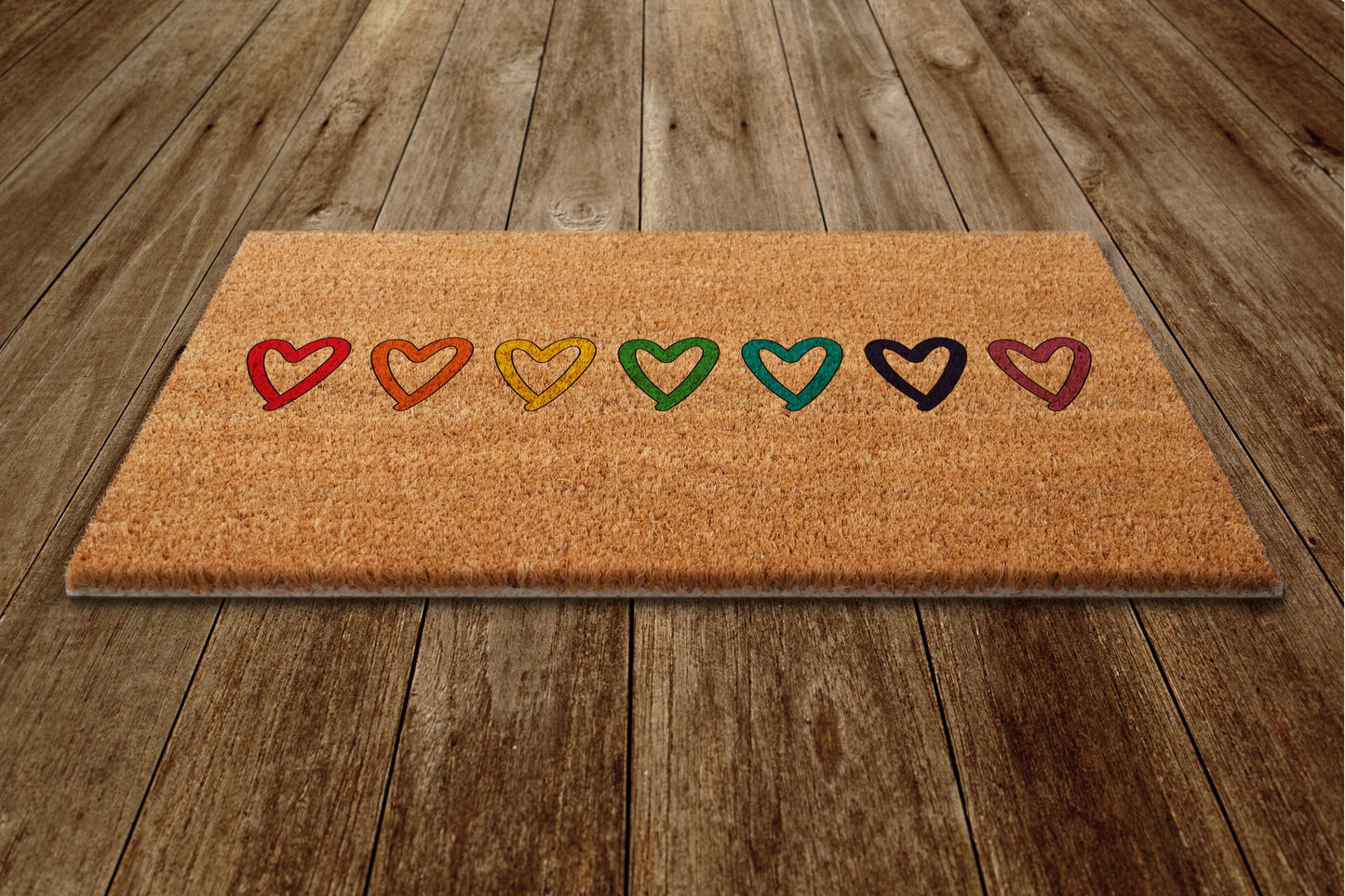 Rainbow of the Hearts Door Mat, Rainbow Hearts Coir Door Mats, Funny Rainbow Doormat, Welcome Rainbow Outdoor Mat