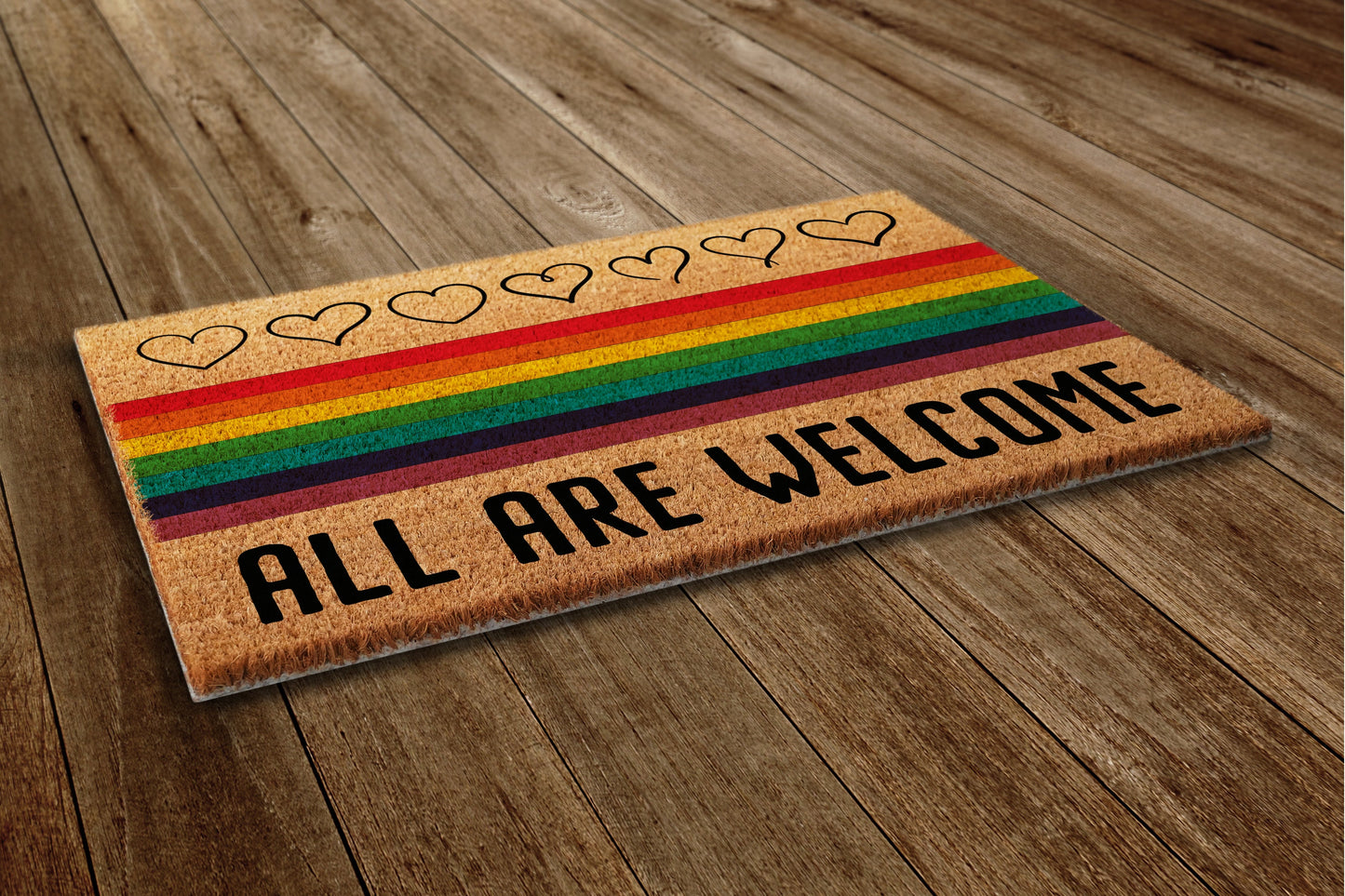 All Are Welcome Door Mat, All Rainbow Coir Door Mats, Funny Rainbow Doormat, Welcome Rainbow Outdoor Mat