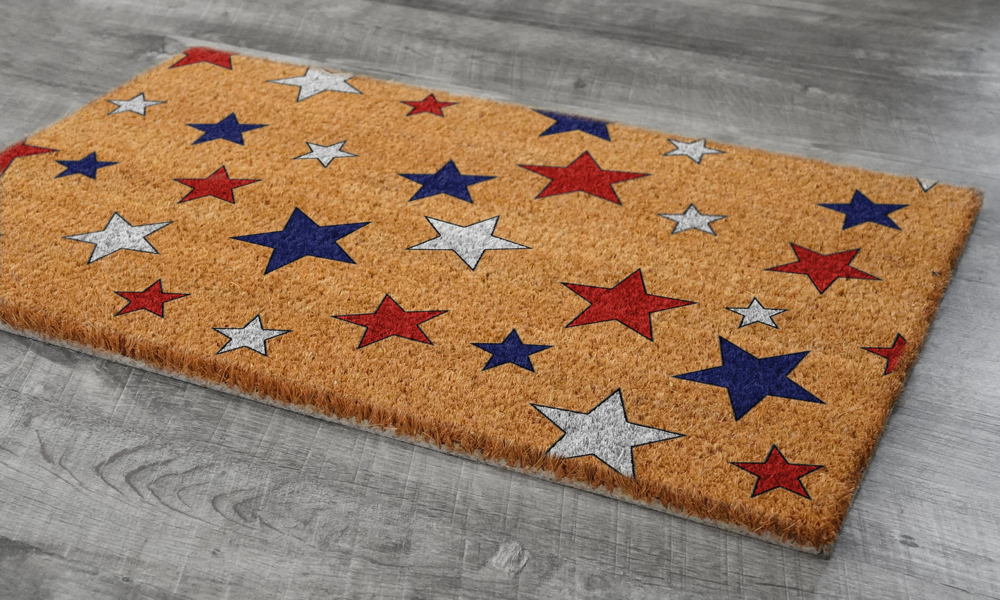 Welcome Falling Stars Doormat, USA Flag Stars Mat, Patriotic Door Mats, Funny Doormat, Patriotic Flag Welcome Mats, US Flag Coir Doormat