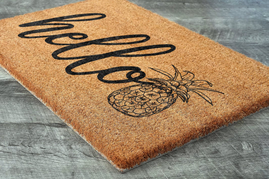 Hello Pineapple Door Mats, Hello Pineapples Welcome Coir Door Mats, Pineapple Funny Doormat, Pineapple Hello Outdoor Coir Mat