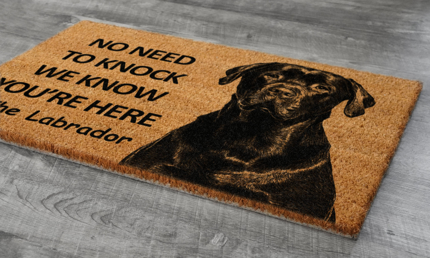 The Labrador Door Mat, Chocolate Labrador We Know You ARE Here Rottweiler Dogs Door Mats, Funny Labrador Doormat, Welcome Mats