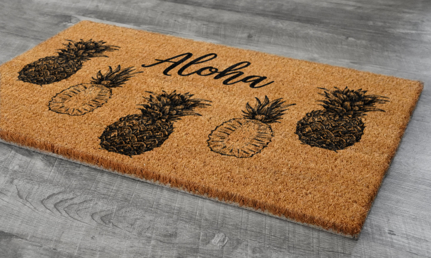 Aloha Pineapples Door Mat, Aloha Pineapples Welcome Coir Door Mats, Pineapple Funny Doormat, Aloha Pineapple Outdoor Mat