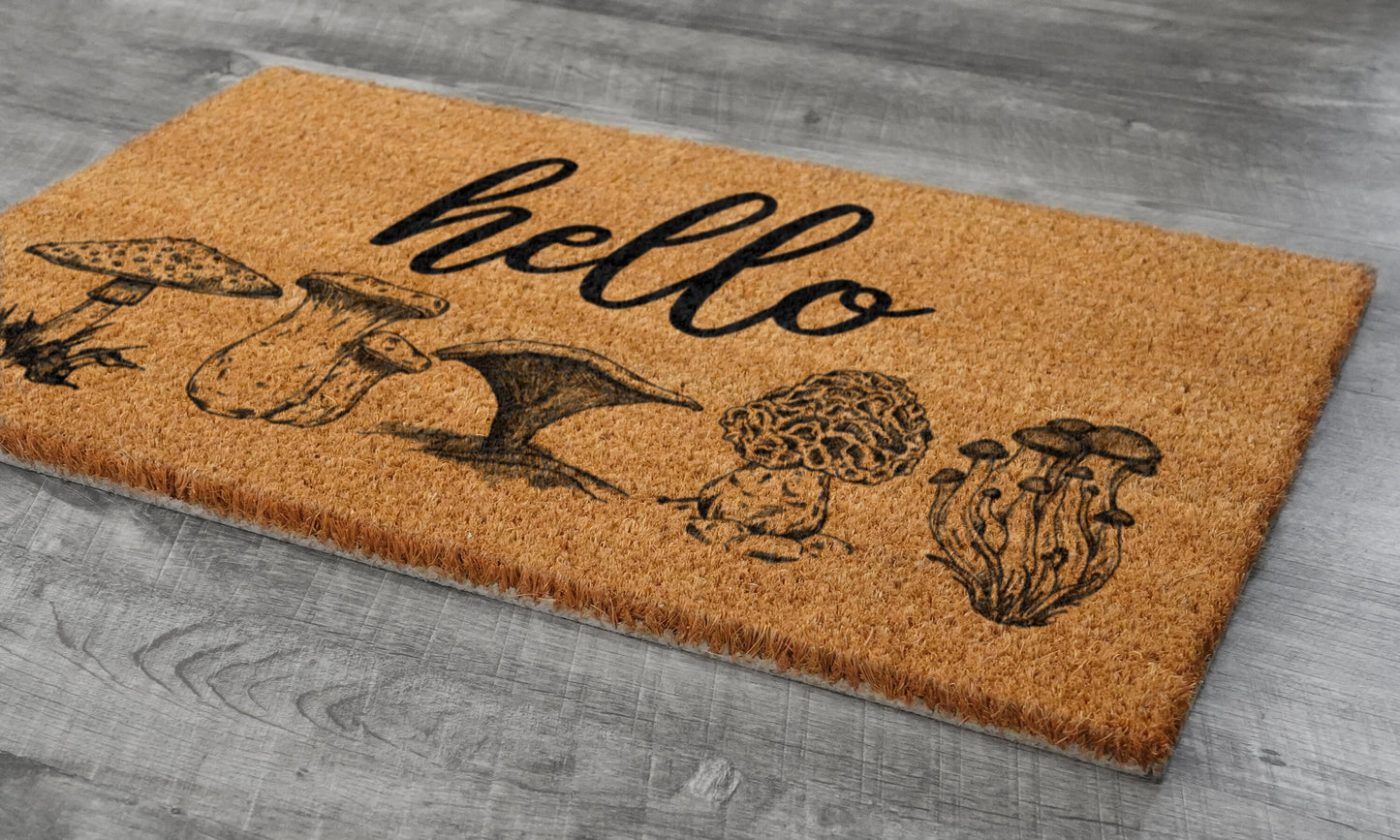Hello Mushroom Doormat, Welcome Door Mats, Mushrooms Coir Door Mats, Mushroom Welcome Funny Hello Doormat, Mushrooms Outdoor Coir Mat