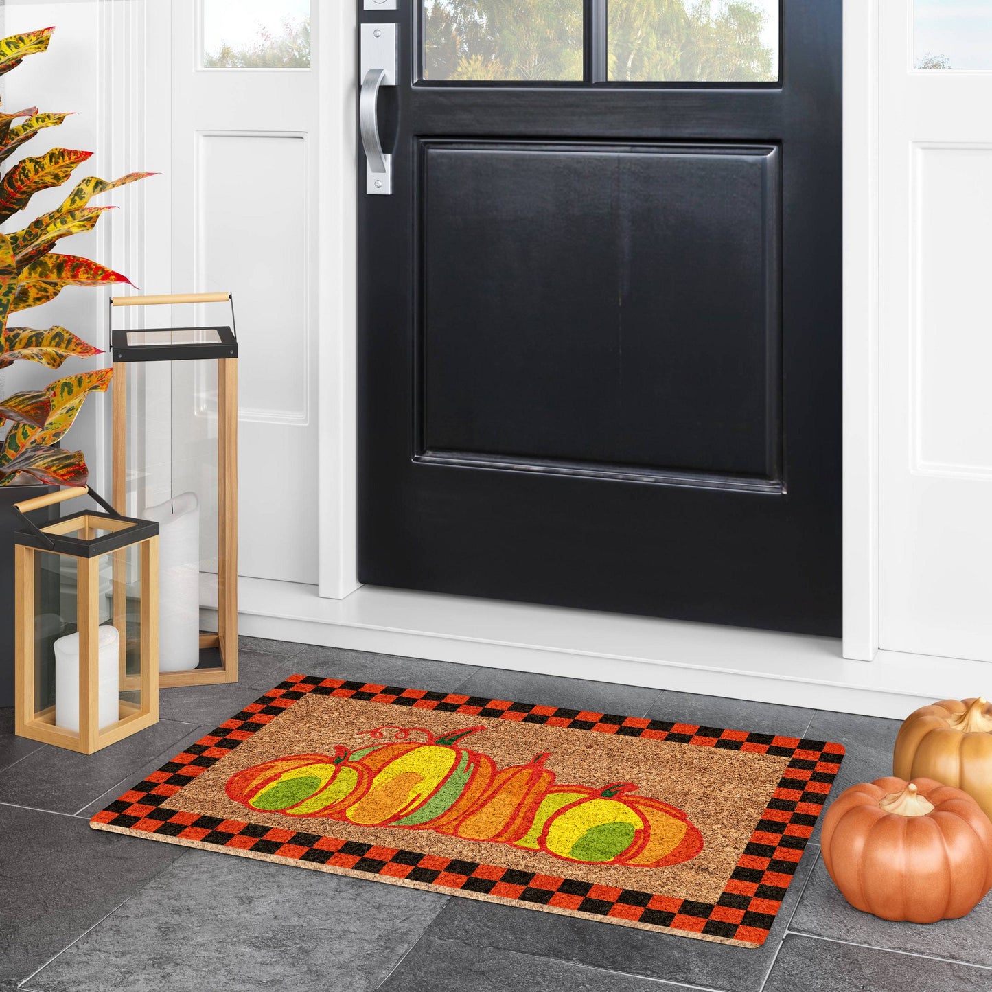 Fall Plaid Pumpkins Pumpkins Coir Door Mat, Welcome Mat, Front Door Mat, Outdoor Mats, Funny Doormat, Fall Decor Welcome Mats, Coir Mats
