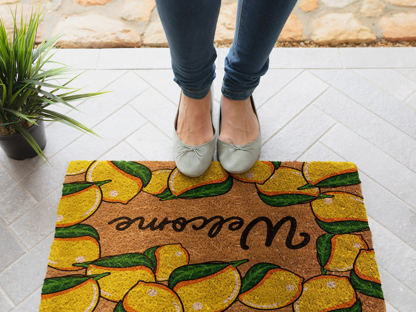 Fall Welcome Lemons Pumpkins Coir Door Mat, Welcome Mat, Front Door Mat, Outdoor Mats, Funny Doormat, Fall Welcome Mats, Coir Mats